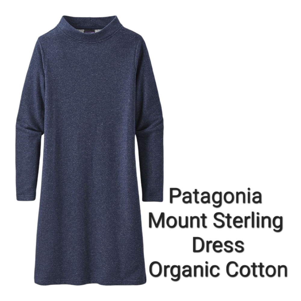 Patagonia Organic Cotton Mount Sterling Sweater Dress Navy Blue XS Long Sleeve